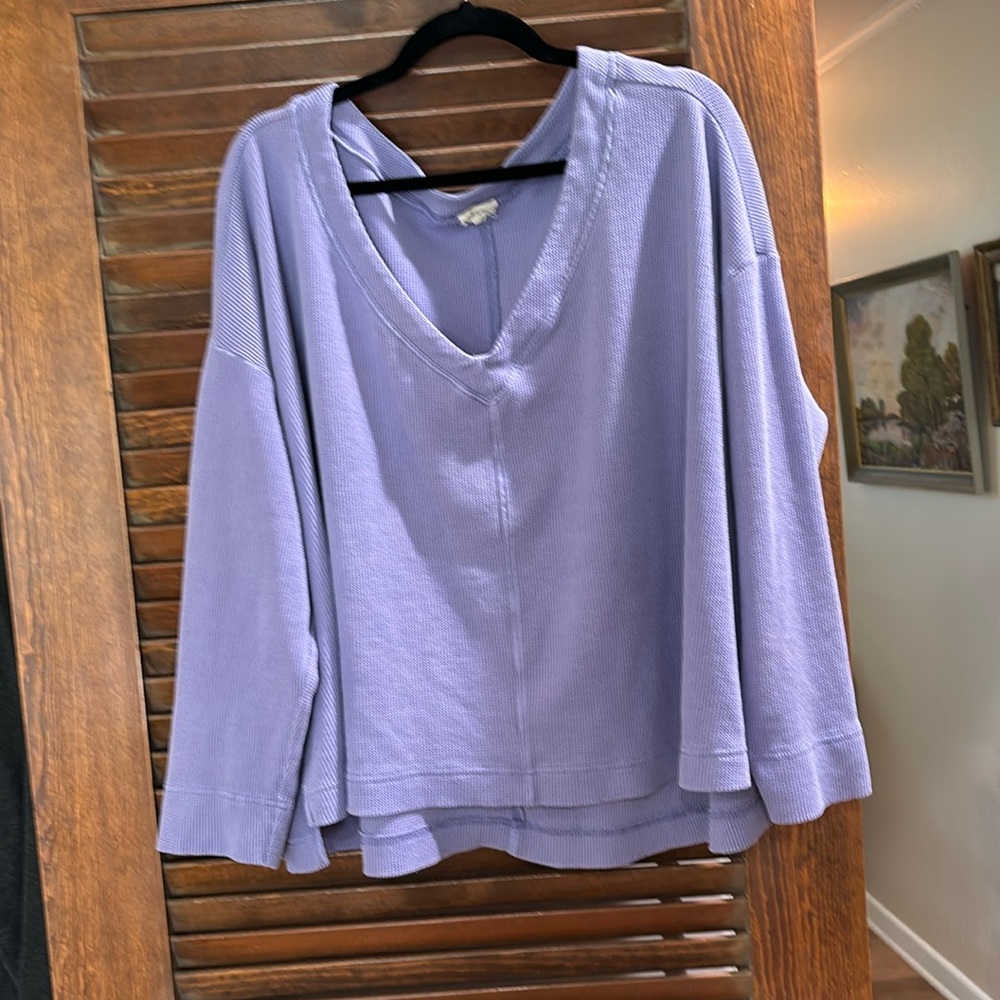 Pilcro Lavender Off-the-Shoulder V-Neck Sweater